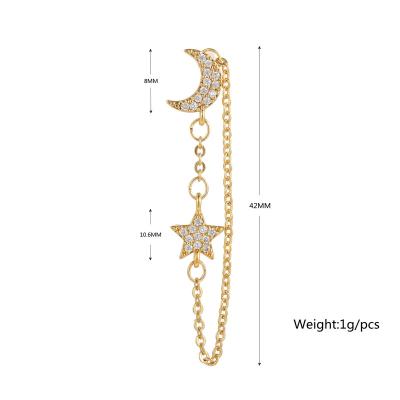 China Fashionable Long Chain Star And Moon Earrings 18K Gold Non Fading Stud Earring Screw Ball Earring for sale