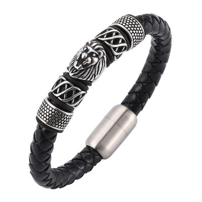 China 2021 New Style Fashion Leather Bracelet Men Stainless Steel CLASSIC Bracelet for sale