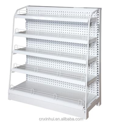 China Perforated Double Sided Metal Back Panel Shelf Supermarket Gondola Shelving for sale