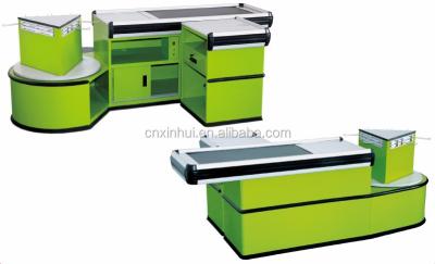 China Belt conveyor checkout desk, automatic supermarket checkout table, cashier counter table XH-COC-01 for sale