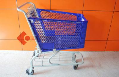 China OEM 180L Plastic blue Supermarket Shopping Cart Chrome / zinc plate for sale