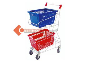 China Wheeled Double Basket Shopping Cart for sale