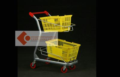 China Cold Wire Three Basket Marketeer Shopping Trolleys For Grocery for sale