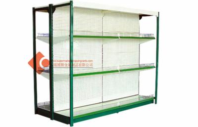 China Four post green frame supermarket shelf display Heavy duty Gondola racks for sale