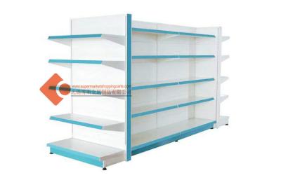 China Blue Wire Metal Double Gondola Shelving Retail Display Shelves for sale