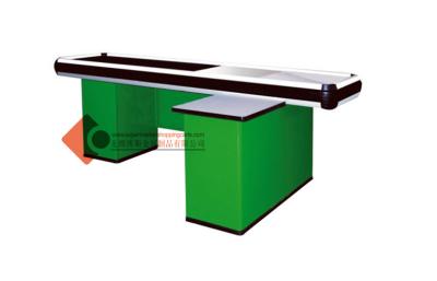 China Supermarket Cashier Retail Store Checkout Counters Green With Belt for sale