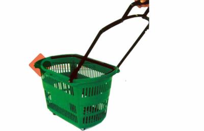 China 45L HDPP Rolling Handle Plastic Shopping Baskets For Supermarket for sale