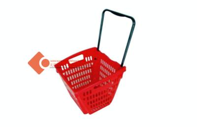 China Rolling Handle Retail Market Plastic Shopping Baskets 40L With Wheels for sale