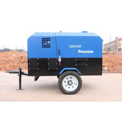 China 58KW diesel engine screw compressor185cfm 8bar diesel engine lubricated portable screw air compressor with wheels for sandblasting for sale