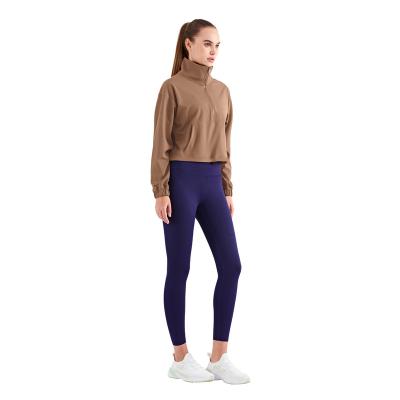 China New Sensation Spring Antibacterial Naked Yoga Women's Casual Sports Workout Clothes Turtle Neck Half Zipper Naked Women for sale