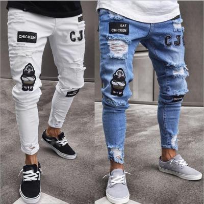 China Wholesale Europea plus size wist high men's breathable patch jeans tapered wrinkle fashion denim pants for sale