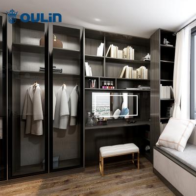 China (Size) Modern Adjustable Sliding Doors Dressing Room Wardrobes Bedroom With Dressing Table And Glass Door for sale