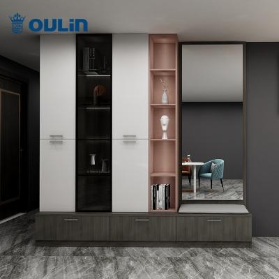 China Well-designed black fashion built-in wardrobe (height) adjustable with glass door and LED light living room furniture for sale