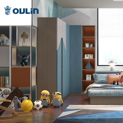 China (Size)Adjustable Modern Minimalist Blue Kids Bedroom Customized With Desk And Wardrobes Save Space Kids Room Cheap for sale