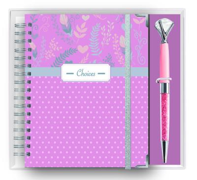 China Rose Pen and Planner Crystal Completed Diary Set Packed with Paper Box Bottom + Acetate Box Lid Gift for Girls 25*23*3.5cm for sale