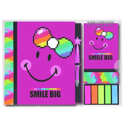 China Business.office.gift .promotion.etc big smile stationery set with mini diary notebook and sticky notes for girls for sale