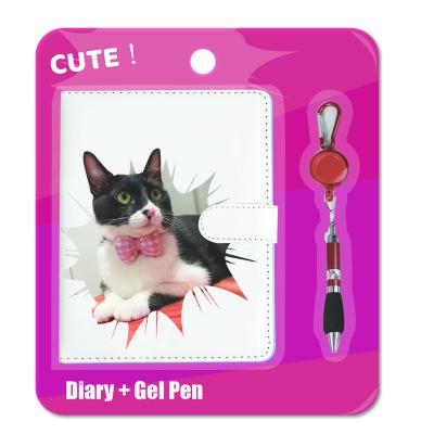 China Pink mini diary set with gel pen and custom logo PU cover notebook fashion design with cute cat B6 creative stationery for girls for sale