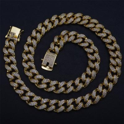 China Hiphop 14mm Cuban Chain with Gold Plating Chain 18K Gold Plated Necklaces Wholesale Price Hip Hop Rapper Jewelries for sale