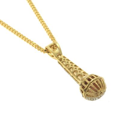 China Hiphop Gold Microphone Shape Pendant and Twist Necklace Set Heart Hook Style Baguette Custom Chain Plated Jewelry for sale