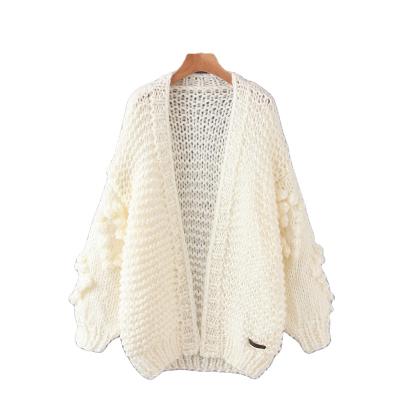 China Breathable Custom Women Chunky Ball Knit Long Chunky Knit Cardigan Angoras Mohair Sweater Crochet High Quality Hand Knitted Long Cardigan for sale