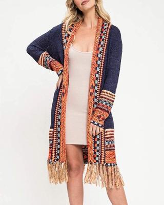 China Custom Anti-wrinkle Vintage Cardigan Aztec Sweater Long Fringe Knitted Women's Western Cardigans Boho Cashmere Cardigan for sale