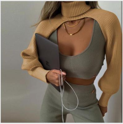 China Tortoise Backless Top Women Crop Sweater Anti-Wrinkle Long Arm Warmers Sweater Knitwear Blow Sleeve Knitted Sweater for sale