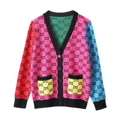 China wholesale luxury Anti-wrinkle designer cardigan sweater women knitted v neck cardigan jacquard colorful gg cardigan sweater for sale