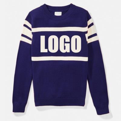 China custom Anti-wrinkle logo letter jacquard knit pullover designer crewneck stripe letterman sweater man for sale