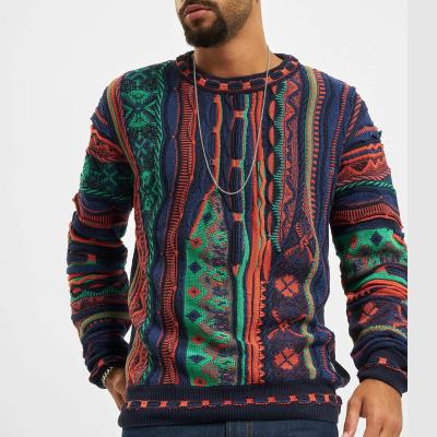 China Custom Cotton Anti-wrinkle Colorful Cable Knit Mens Tundra Sweater Vintage Knitwear Crewneck Carloe Sweater for sale