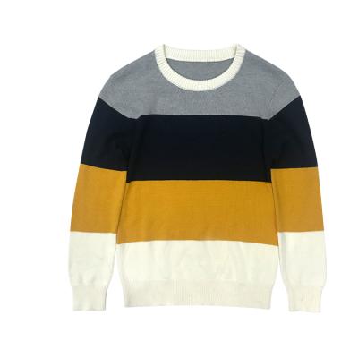 China Anti-wrinkle autumn color block sweaters pullover cotton knitted knitwear men striped sweaters for sale