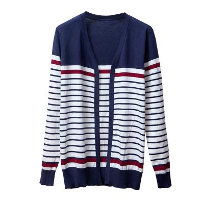 China Custom Anti-Wrinkle Long Sleeve Masculine V-Neck Knitted Knitwear Cardigan Men Striped Sweater for sale