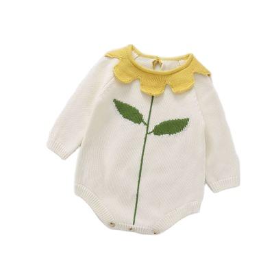 China 2021 cotton factory spring knitted baby leaf romper long sleeve one-piece outlet clothes for sale