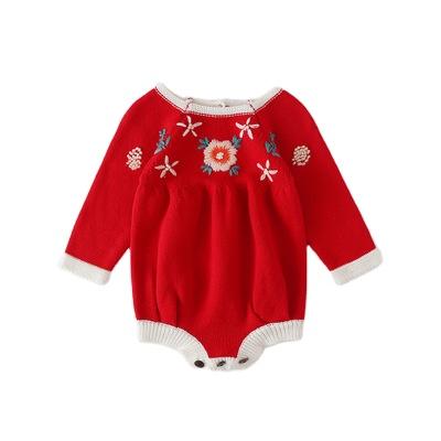 China 2021 Handmade Embroidered Cotton Factory Spring Baby Sweater Knitted Jumpsuit Baby Romper for sale