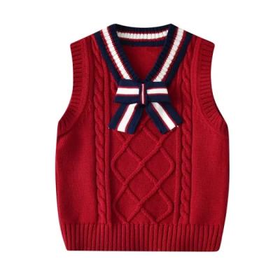 China School Custom Kids Knitting Cable Knit Fashion New Good Quality Primary School Uniform Patterns Baby Kids Sweater Vest for sale