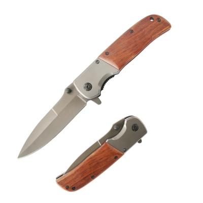 China BR DA86 5Cr15 Blade Non-variable Titanium Plated Pocket Wood Folding Handle Outdoor Camping EDC Knife for sale