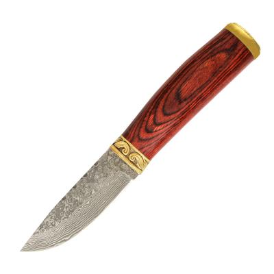 China Hot Sale KN287 Non-variable Classics 64 Layers Damascus Steel Hunting Knife Fixed Blade Knife for sale