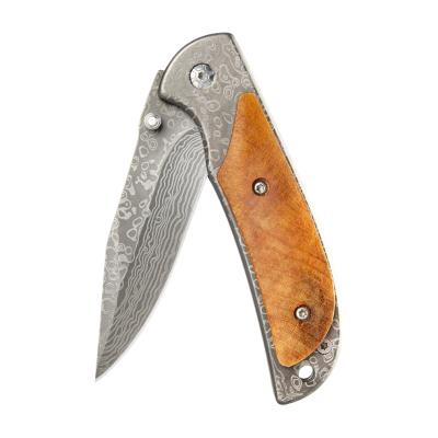 China Small 338S 440c Non-variable Blade Pack Damascus Style Camping Foldable Knife for sale