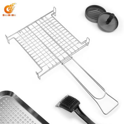 China 2021 Thermal Resistance Best Bq 3442 Barbecue Meat Barbecue Mesh Grill Basket With 4 Legs for sale