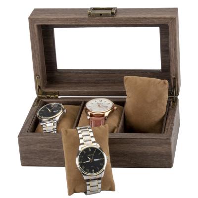 China Wholesale Luxury Retro Wooden Stain Version 3 Slots Watch Storage Display Box 3 Slots Watch Box Storage Gift Packaging Box for sale