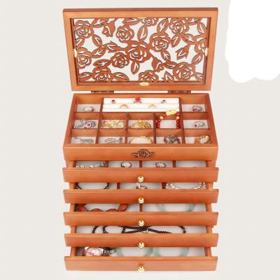 China European Solid Wooden Princess Jewelry Case Retro Multi-layer Wooden Jewelry Box Storage Box Earrings Packaging Box Wholesale for sale