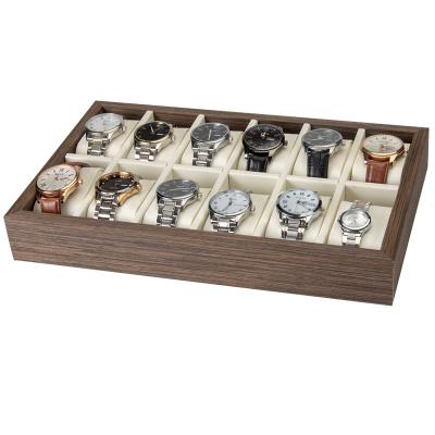 China Wholesale 12-Digit Black Walnut Wood Stain Wooden Watch Collection Set Display Tray Props Pu Watch Sales for sale