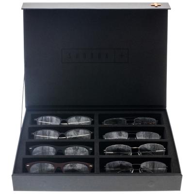 China Flip 8 Slots Glass Storage Box PU Leather Sunglasses Packaging Box Glass Display Box YFW03-8 for sale