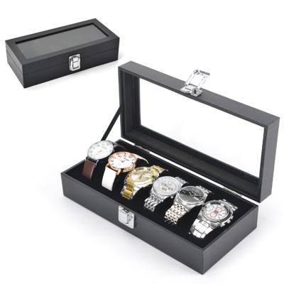 China Leather Cheap Gift Boxes For Watches Up Watch Box Laser Black Portable Watch Box Organizer for sale