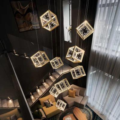 China The Duplex Apartment Design Nordic Light Luxury Modern Sense Of The Personality Square Pendant Chandelier for sale