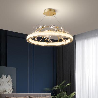 China Modern simple minimalist light luxury crystal bedroom dream living room leaf crystal chandelier for sale