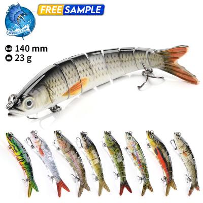 China Vivid Fish Action OEM 140mm Swimming 23g 8 Segment Joined Hard Bait Wobbler Fishing Lure Swimbait for sale