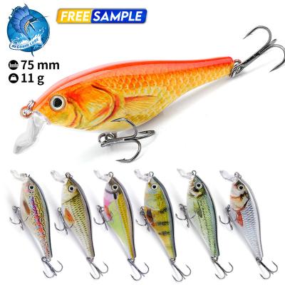 China Bulk Deep Flat Minnow Bass Trout Fishing Lure Crankbaits Swimbait 75mm 11g Vivid Fish Action Wholesale Diving Crankbait for sale