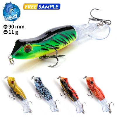 China Wholesale 90mm 11g Topwater Vivid Fish Action Frog Lie Snap Fishing Lure For Bass Lipless Wide Eyes Crankbait Plopper for sale