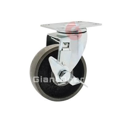 China Swivel With Brake Cheap Factory Price 3 Inch 4 Inch 5 Inch Medium Duty Cast Iron Casters Wheel With Side Brake for sale