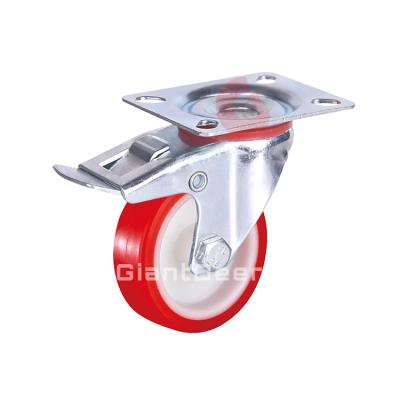 China Swivel With Brake 80mm 100mm 125mm 160mm European Style 200mm PU Polyurethane Industrial Red Caster Wheel With Brake for sale